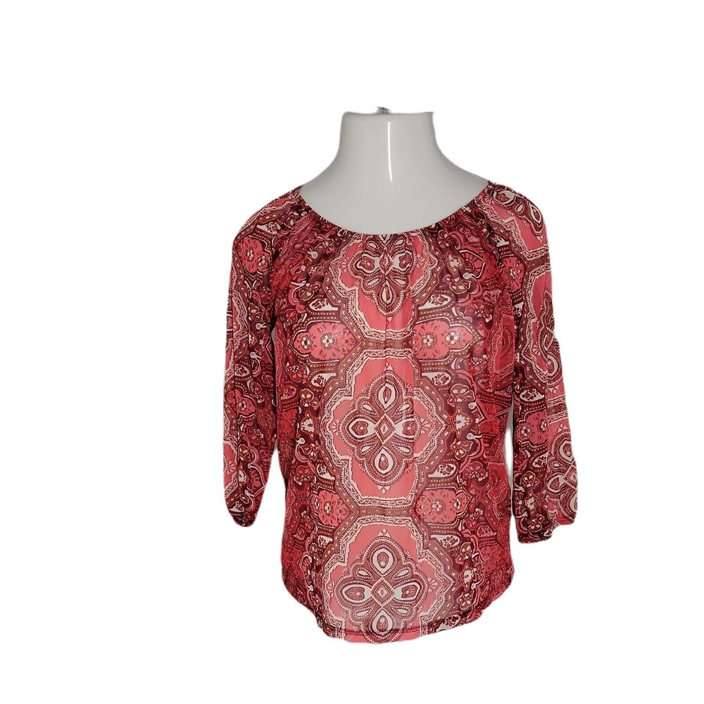I-N-C International Concepts Classy Shirt Blouse ~ Sz M ~ Red ~ 3/4 Sleeve